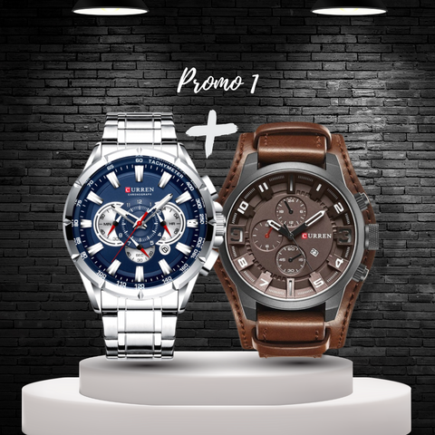 Promo 1: Reloj Curren Acero Elegante + Reloj Curren Cuero(marrón)