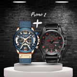 Promo 2: Reloj Curren Elegante (azul) + Reloj Curren Cuero (negro y rojo)