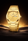 Reloj Poedagar Imperial Gold para Hombre – Acero Inoxidable, Calendario Día/Fecha, Elegante y Minimalista
