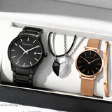 Set de Pareja Hannah Martin – Relojes Él & Ella con pulsera + Collar Corazón