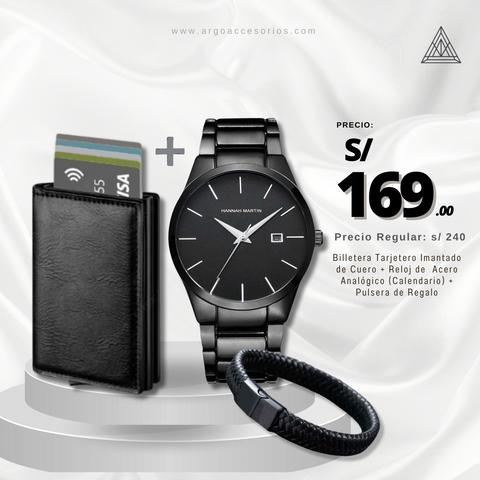 Combo Hannah Martin Black Original + Billetera + Pulsera