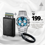 Combo Azul Elegance (Reloj Poedagar Cuero + Billetera + Pulsera)