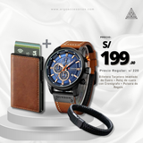 Promo RBP10 (Reloj Curren Cuero + Billetera Café + Pulsera)