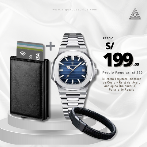 Combo Ejecutivo Old Money RBP2 (Reloj Poedagar + Billetera+ Pulsera)