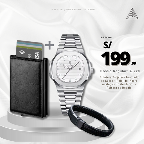 Combo Ejecutivo Old Money RBP3 (Reloj Poedagar + Billetera+ Pulsera)
