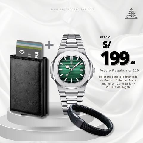 Combo Ejecutivo Old Money RBP4 (Reloj Poedagar + Billetera+ Pulsera)