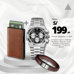 Combo Black Elegance (Reloj Poedagar Cuero + Billetera + Pulsera)