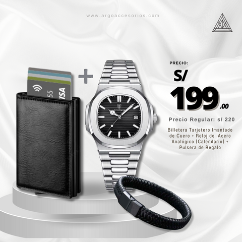 Combo Ejecutivo Old Money RBP5 (Reloj Poedagar + Billetera+ Pulsera)