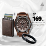 Promo RBP5 ( Reloj Curren Cuero + Billetera Café + Pulsera)