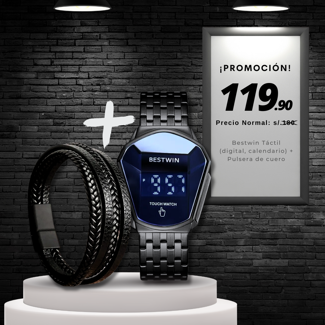 Promo 29: Reloj Bestwin Táctil + Pulsera de Cuero Black – Argo Accesorios