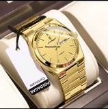 Reloj Poedagar Imperial Gold para Hombre – Acero Inoxidable, Calendario Día/Fecha, Elegante y Minimalista